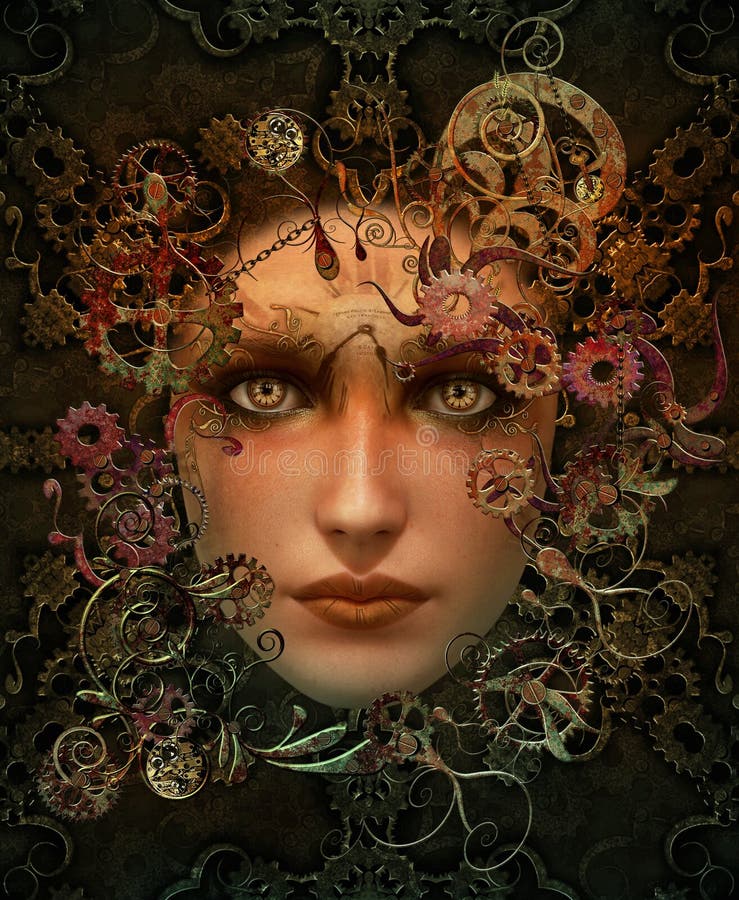Steampunk stående 3d CG royaltyfri illustrationer Steampunk stående 3d CG royaltyfri illustrationer