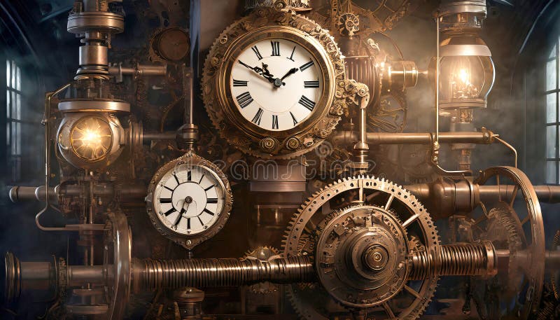 Steampunk Time Machine, Retro Technology vector illustration