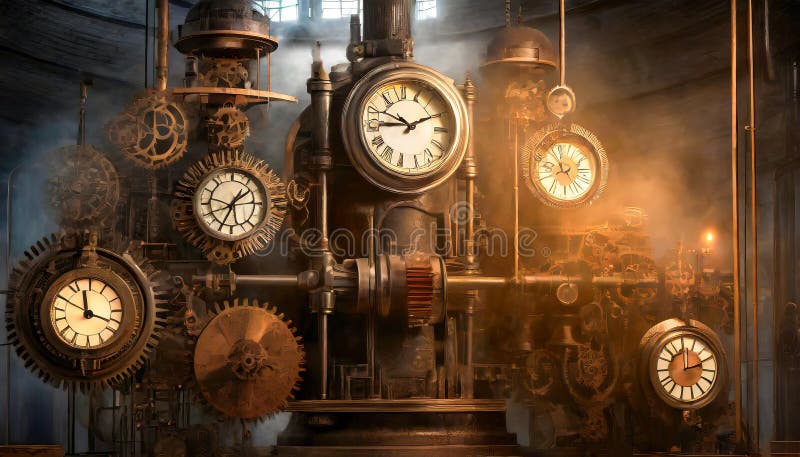 Steampunk Time Machine, Retro Technology stock illustration