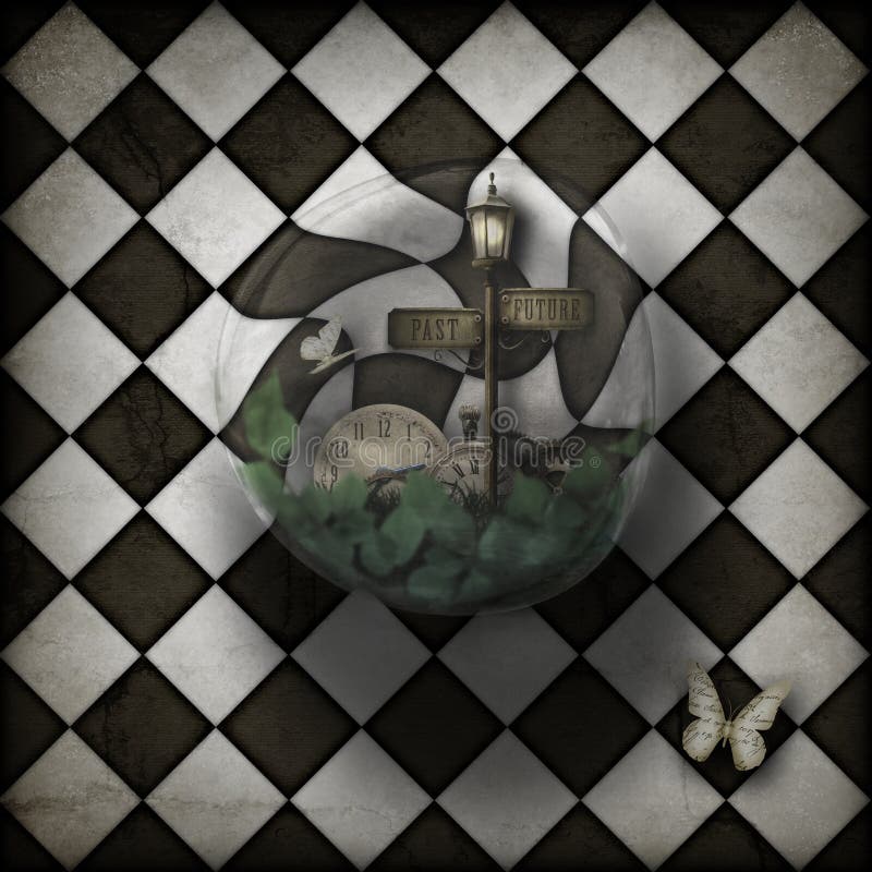 Steampunk time warp bubble on chequered background royalty free illustration