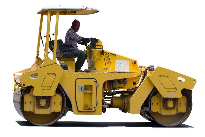 Steamroller and Driver Isolated on White Stock Photo Image of