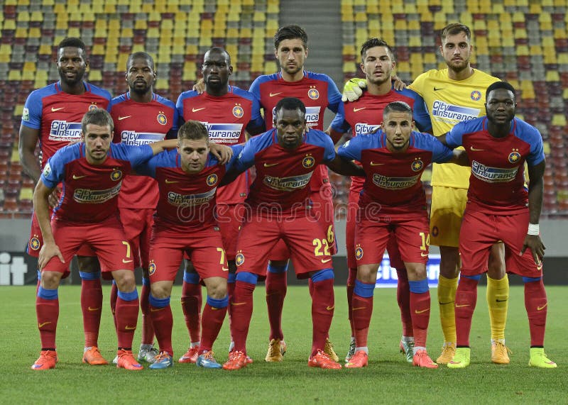 Steaua Bucharest Line Up Against VfB Stuttgart Editorial Stock Image -  Image of bombs, header: 32264489