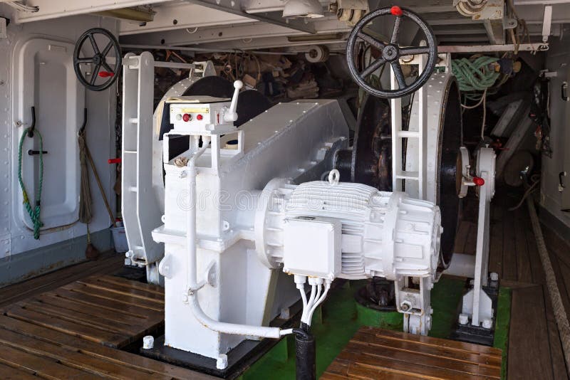 Steel anchor windlass. royalty free stock photography