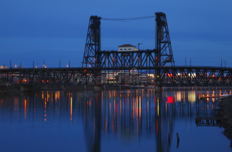 Steel bridge at dusk.
