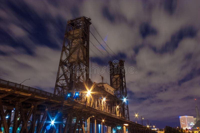 Night time long exposure shot of the Steel bridge in Portland, OR. Night time long exposure shot of the Steel bridge in Portland, OR