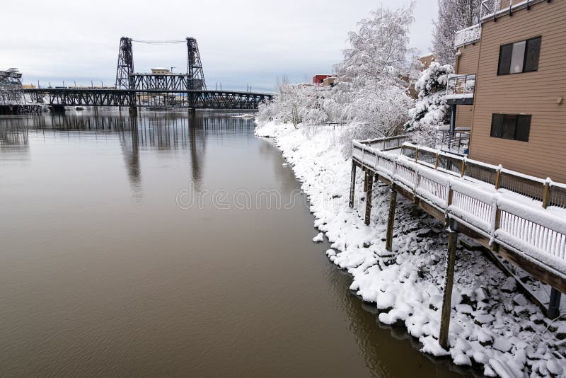 Steel Bridge and Snow stock photo. Image of winter, oregon 84436904