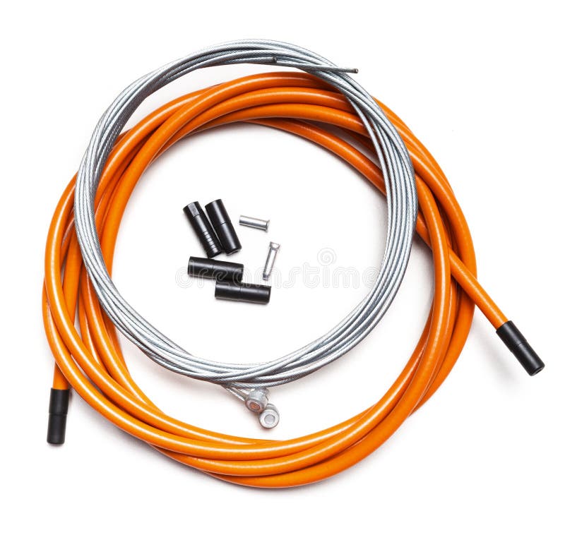 Steel Cables for Bicycle Brakes on Isolated White Background Stock
