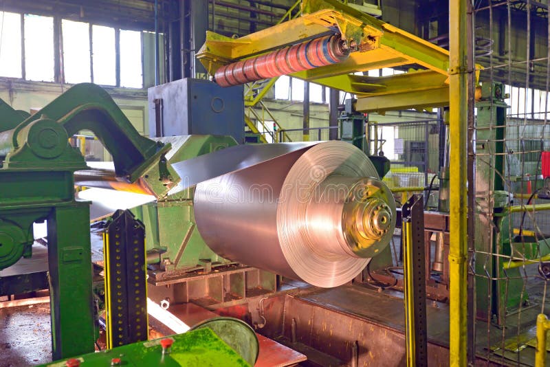 Steel coil processing machine stock photo