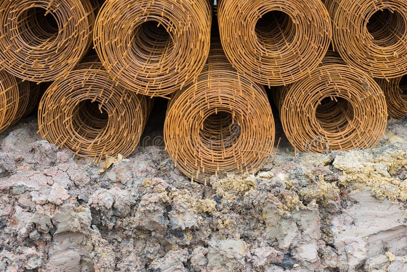 Steel coil For structures in construction, placed on the soil stock photos