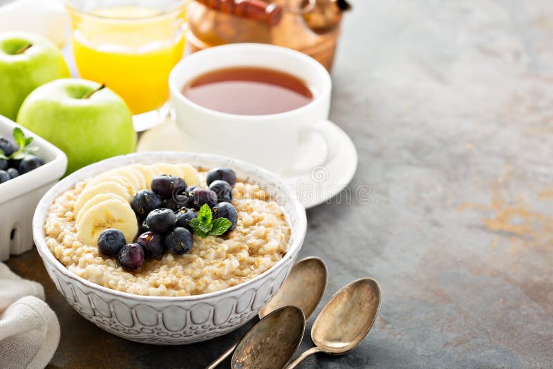 Steel Cut Oatmeal Porridge with Banana and Blueberry Stock Image ...