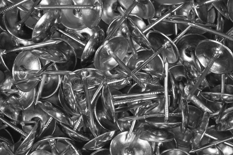 Steel Decorative Nails Background Texture. Decorative Thumbtacks. Small