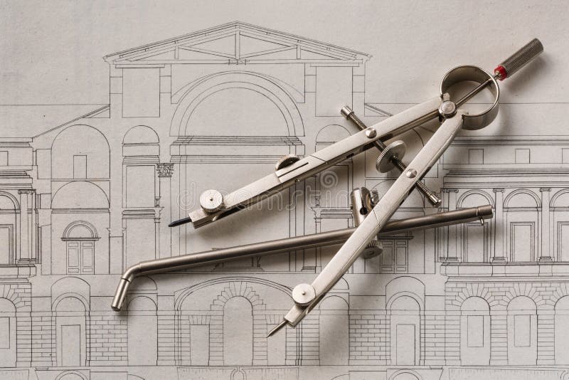 Compass on a old architecture engraving project