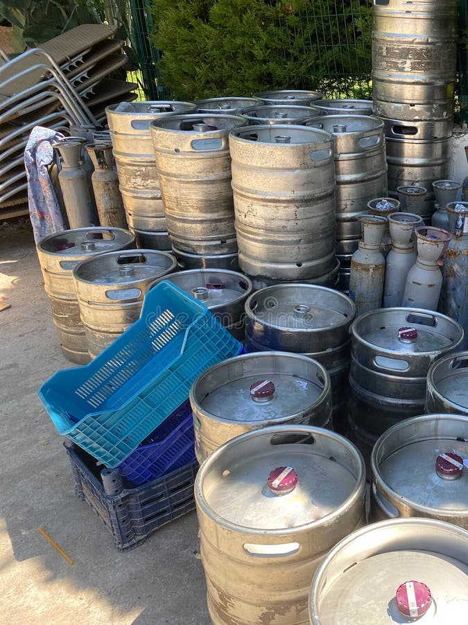 Steel Industrial Barrels of Beer Stocked in Storage Stock Image Image