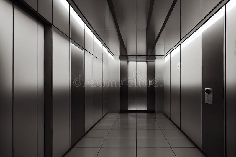 Steel Lift Doors in Office Space in Gray Black Tones Stock Image