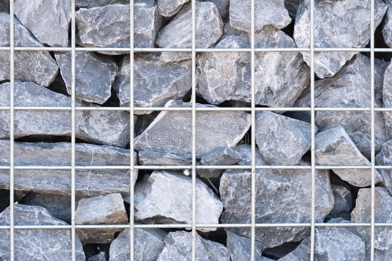 Steel Mesh of Gabion Wall.Grey Stones in Gabion Stock Photo Image of