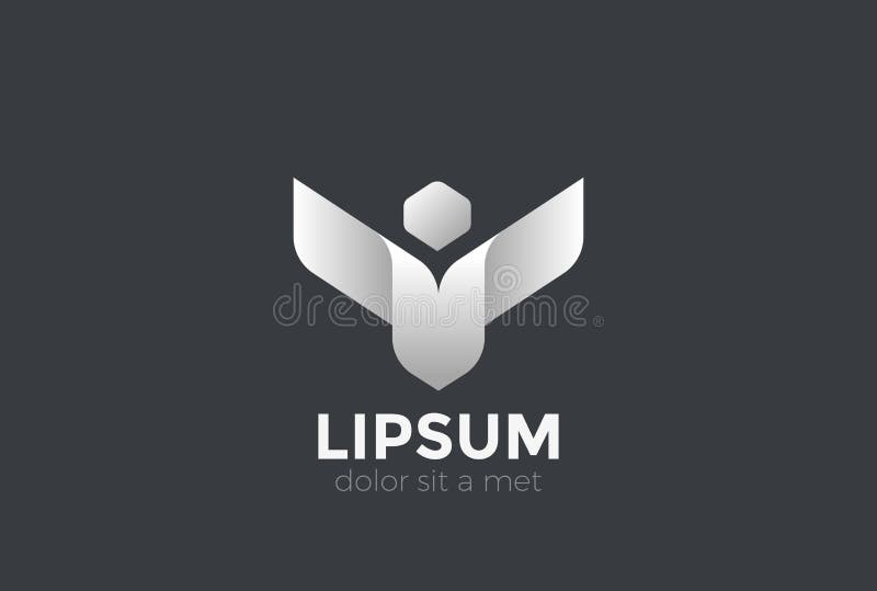 Steel Metal Man with Wings Winner Leader Logo design vector template. Metallic Corporate Business abstract character Logotype conc vector illustration Steel Metal Man with Wings Winner Leader Logo design vector template. Metallic Corporate Business abstract character Logotype conc vector illustration