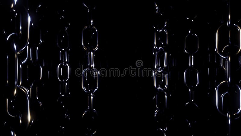 Steel narrow chains hanging on a black background. Design. Many chains creating effect of moving in corridor. royalty free stock photos
