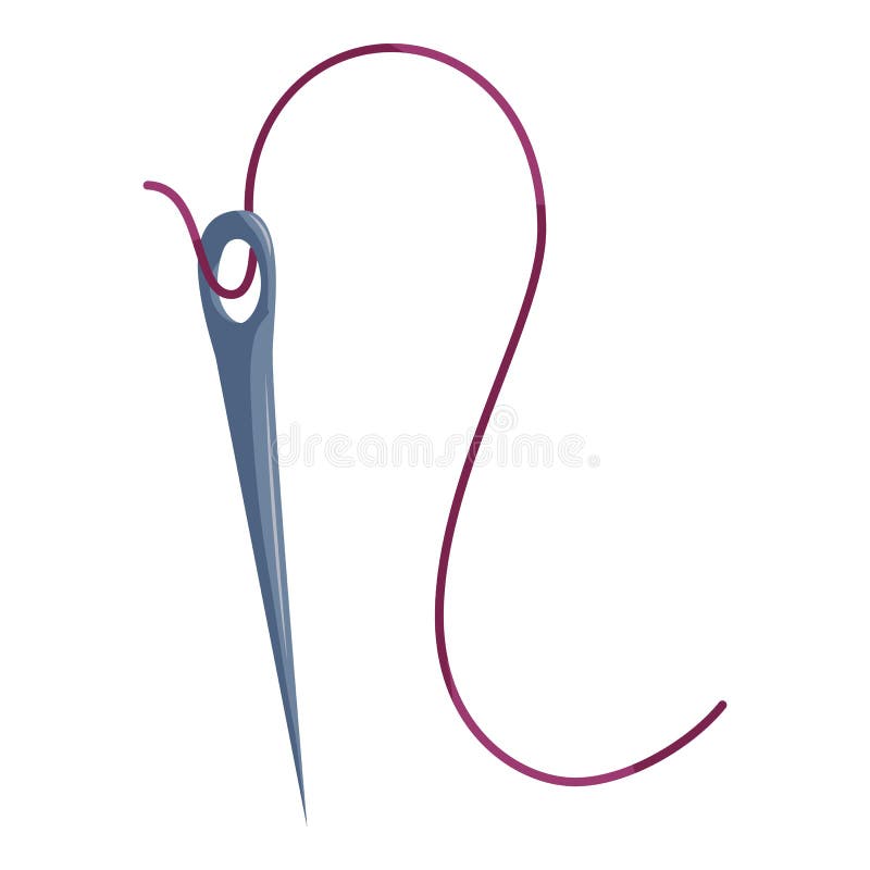 Steel needle with purple thread icon cartoon style vector illustration