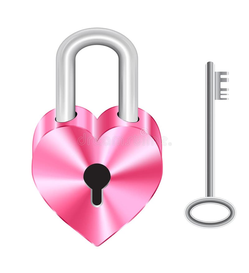 Steel pink heart shape master key lock and steel key stock illustration Steel pink heart shape master key lock and steel key stock illustration