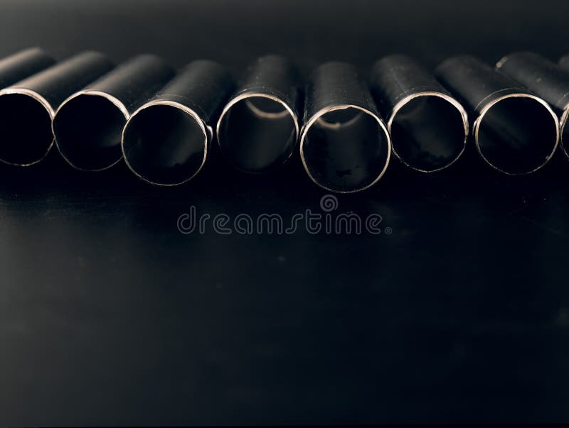 Metal Chrome Pipes on a Black Background Stock Photo Image of