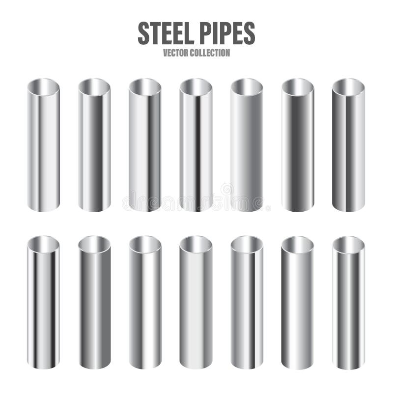 Steel Pipes Collection. Construction Material. Polished Metal Texture