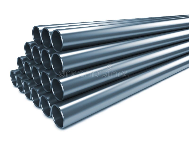 Steel Pipes on White Background.