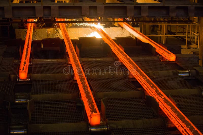 Steel Production, Metal Construction Plant. Metal Rolling Process Stock