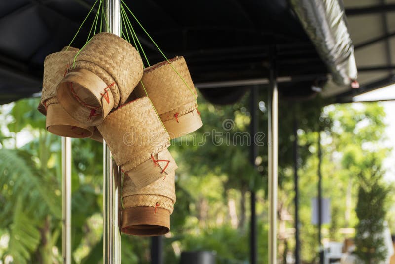 Traditional rice box It is called Kratip, sticky rice container made from bamboo, Thailand stock photography Traditional rice box It is called Kratip, sticky rice container made from bamboo, Thailand stock photography