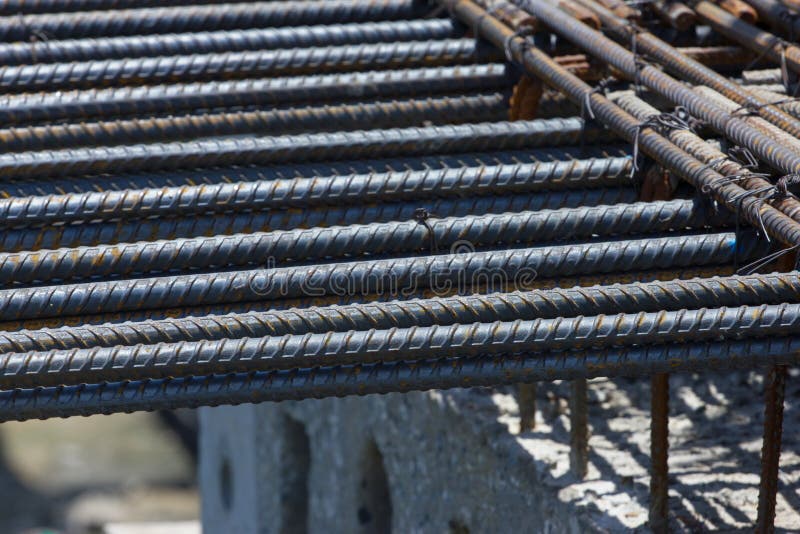 Steel Rebar in a Construction Site in a Construction Site Stock Photo