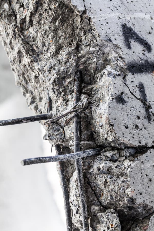 Steel Rods Protruding from the Cracked Concrete Stock Photo Image of
