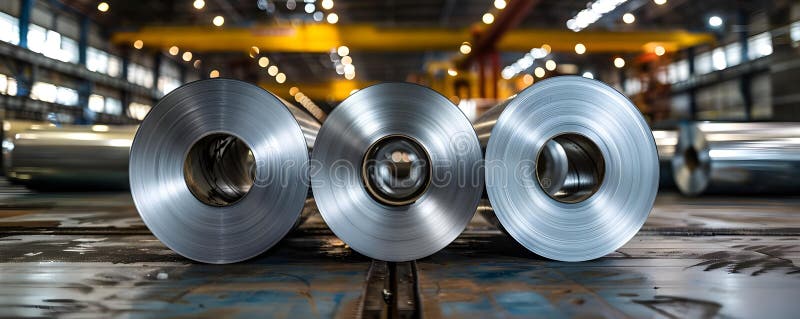 Steel rolls gleam in precision at industrial warehouse Immaculate and professional setting. Concept Steel Manufacturing vector illustration