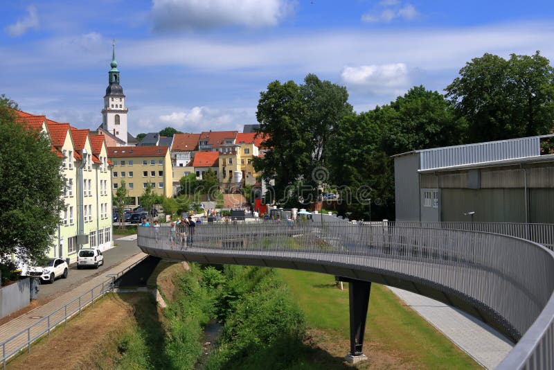 Steel ropes of cable-stayed Footbridge in Frankenberg, Saxony, Germany royalty free stock photo