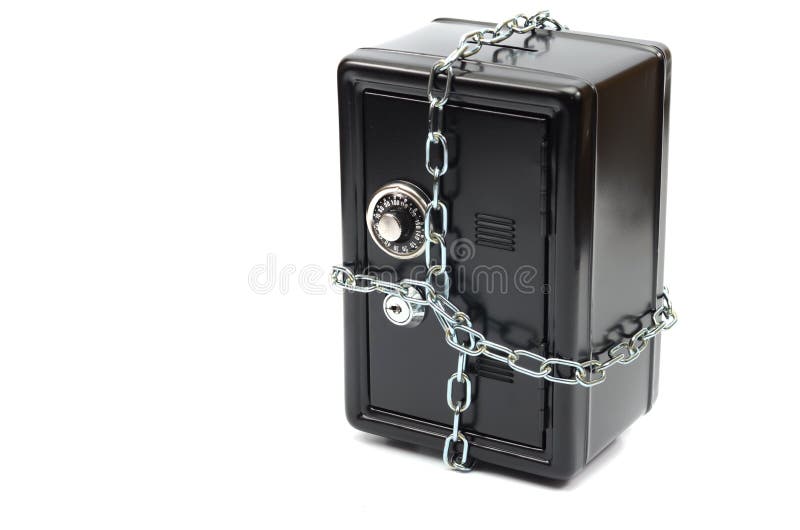 Steel safe in chains royalty free stock images Steel safe in chains royalty free stock images