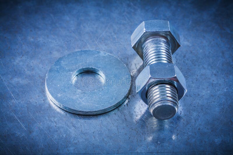 Steel Screwbolt Bolt Washer and Screwnut Construction Concept Stock