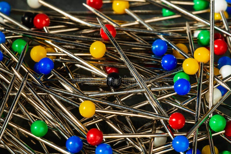 Steel straight pins/push pins for sewing, in a box with multicolored plastic ball heads