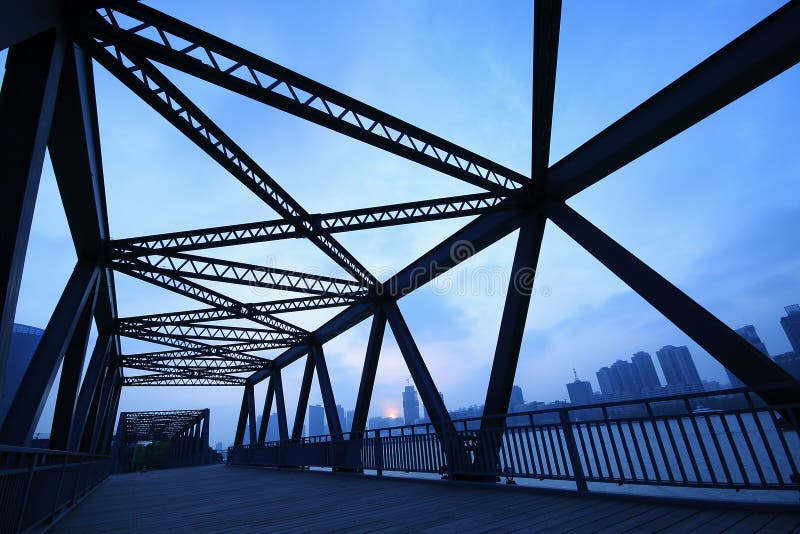Steel Structure Bridge Closeup at Night Landscape Stock Photo Image