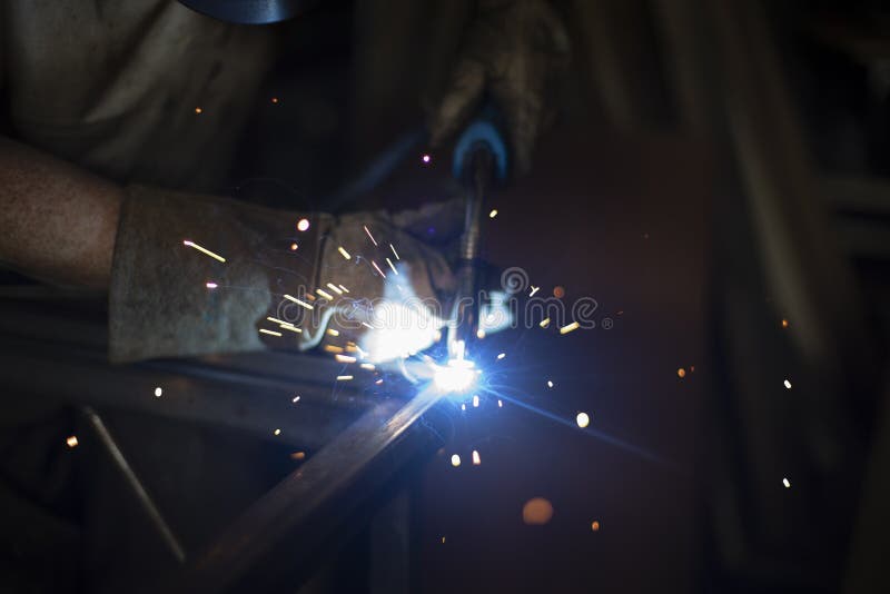 Steel Welding. Metal Seam Welding. High Temperature Blue Stock Photo