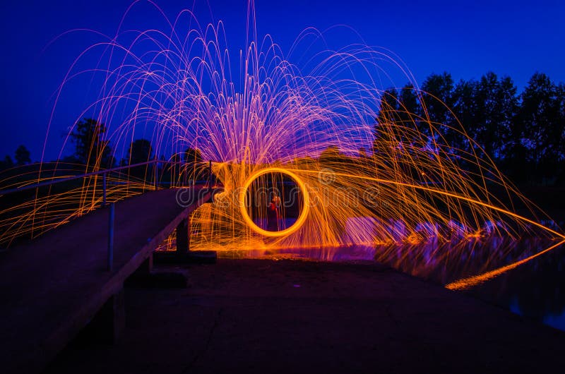 Steel Wool Sparks in the Garden Stock Image Image of mystery, spin