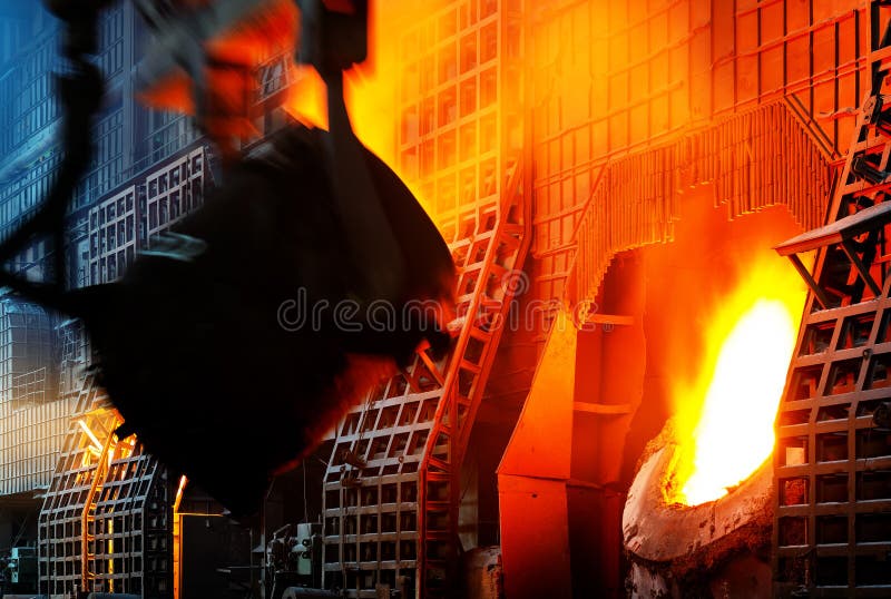 In the production workshop of the steel plant stock photography
