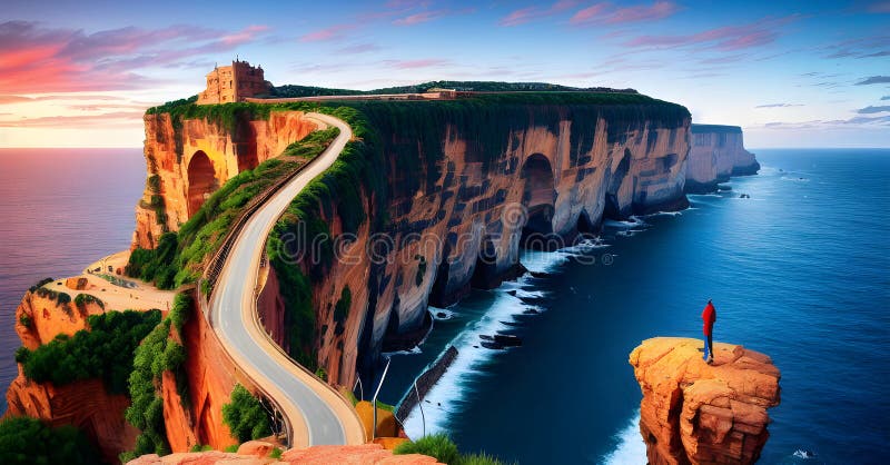 Steep Cliff Canyon in a Mountain with Ocean Waves Crashing on Shore ...