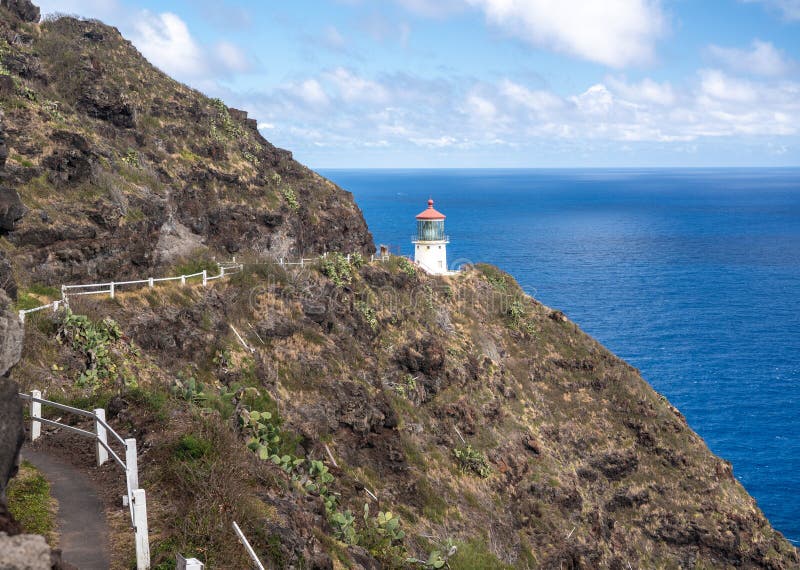 Steep trail to the lighthouse on Makapuu point on Oahu, Hawaii.