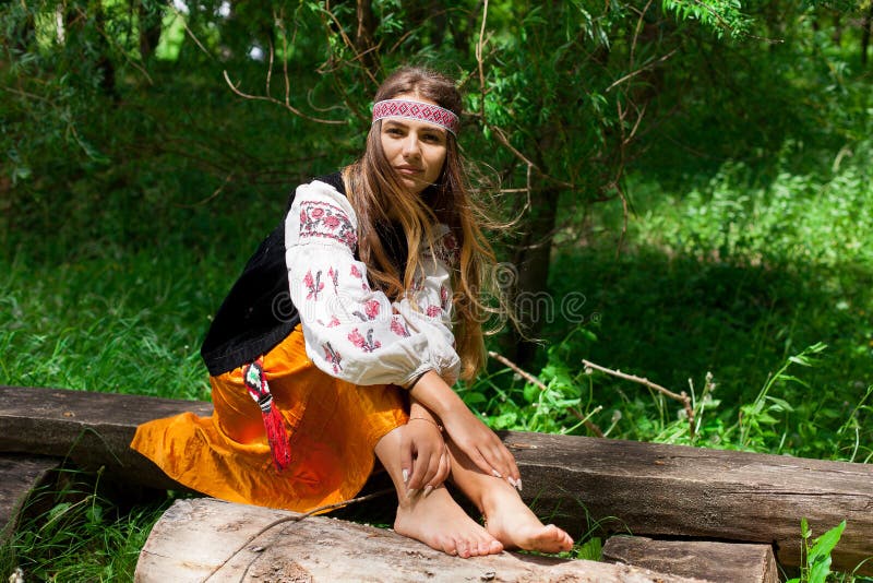 Steep Ukrainian Girl with Long Hair Rests on the Nature of a Hot Stock ...