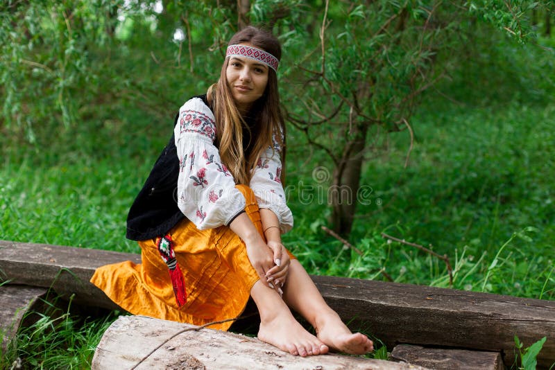 Steep Ukrainian Girl with Long Hair Rests on the Nature of a Hot Stock ...