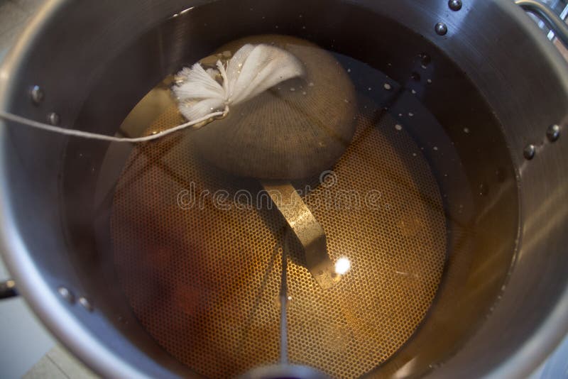 Steeping Specialty Grains stock image. Image of muslin 57845079