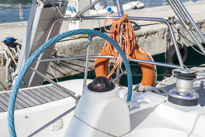 Steering Gear of the Yacht Closeup Stock Image Image of harbor, deck