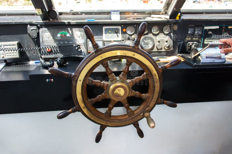 Steering Wheel on Boat Vertical Stock Image Image of helm, cable