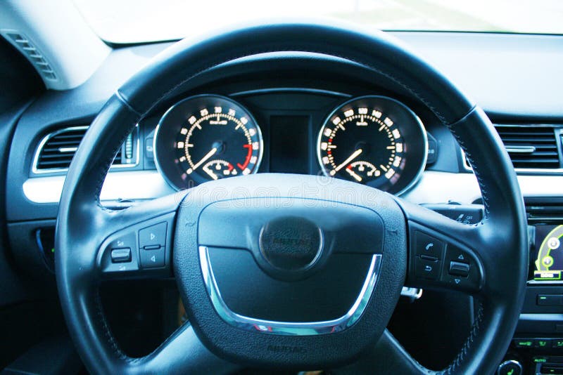 Steering wheel in car stock image. Image of distance 54002289