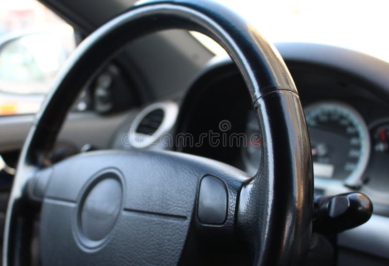 Steering wheel in the car. stock photo Steering wheel in the car. stock photo