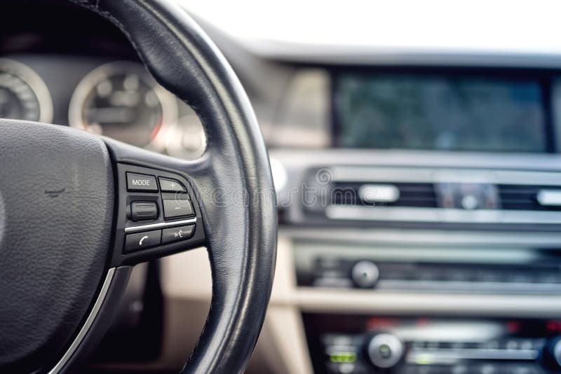 Steering Wheel of Car, Details of Buttons and Adjustment Controls Stock Image Image of design