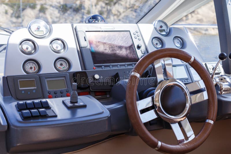 Steering Wheel and Control Panel on a Luxury Yacht Stock Photo Image of modern, manage 124597490